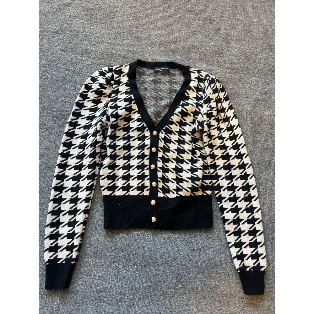 Generation Love Womens Black White Houndstooth Cardigan Sweater Size Small - Picture 11 of 13